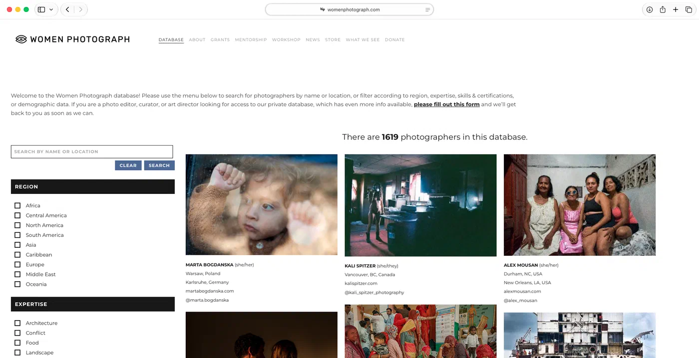 Screenshot of the Women Photograph website