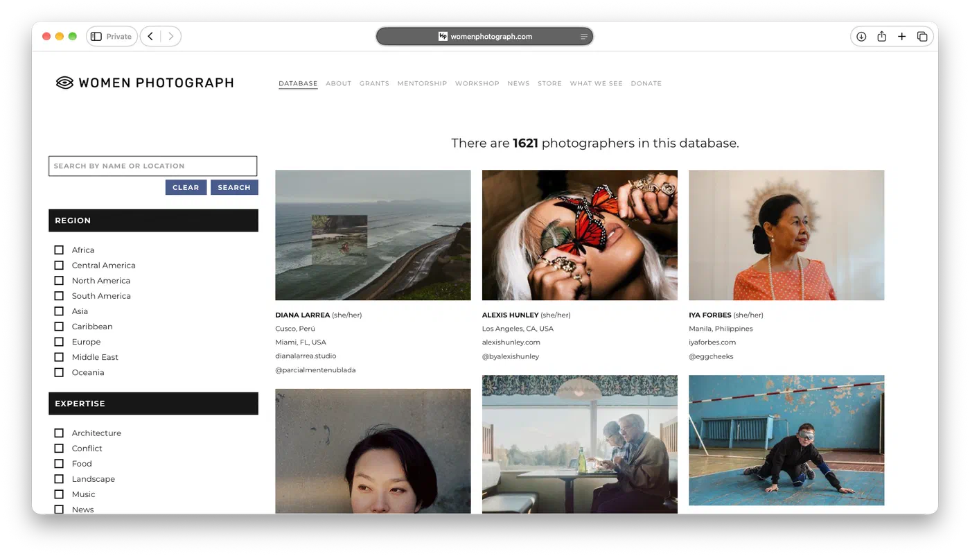 Screenshot of the Women Photograph website